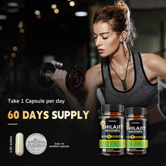 YMINGKJ Shilajit packaging shows gluten-free and non-GMO certification.