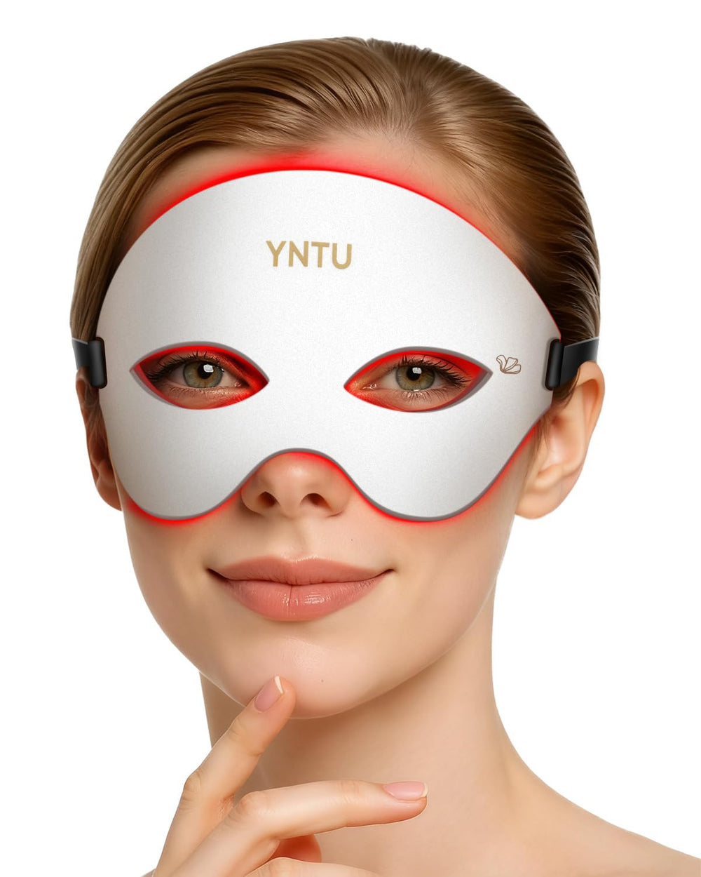 YNTU heated eye mask in red mode for soothing under-eye fatigue