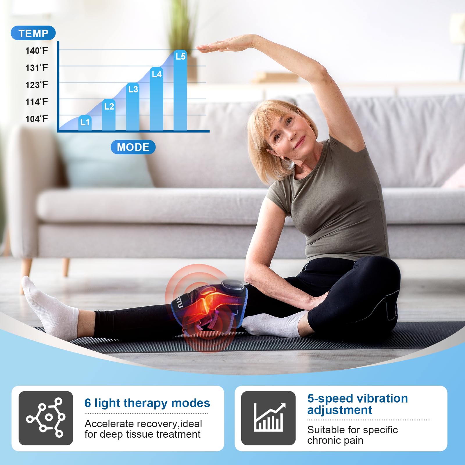 YNTU red light knee massager heat settings control enables customizable warmth