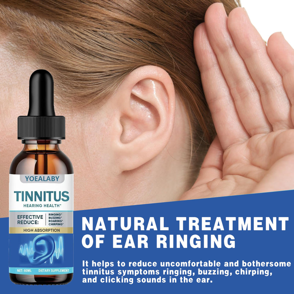 YOEALABY tinnitus relief drops closeup highlights smooth liquid.
