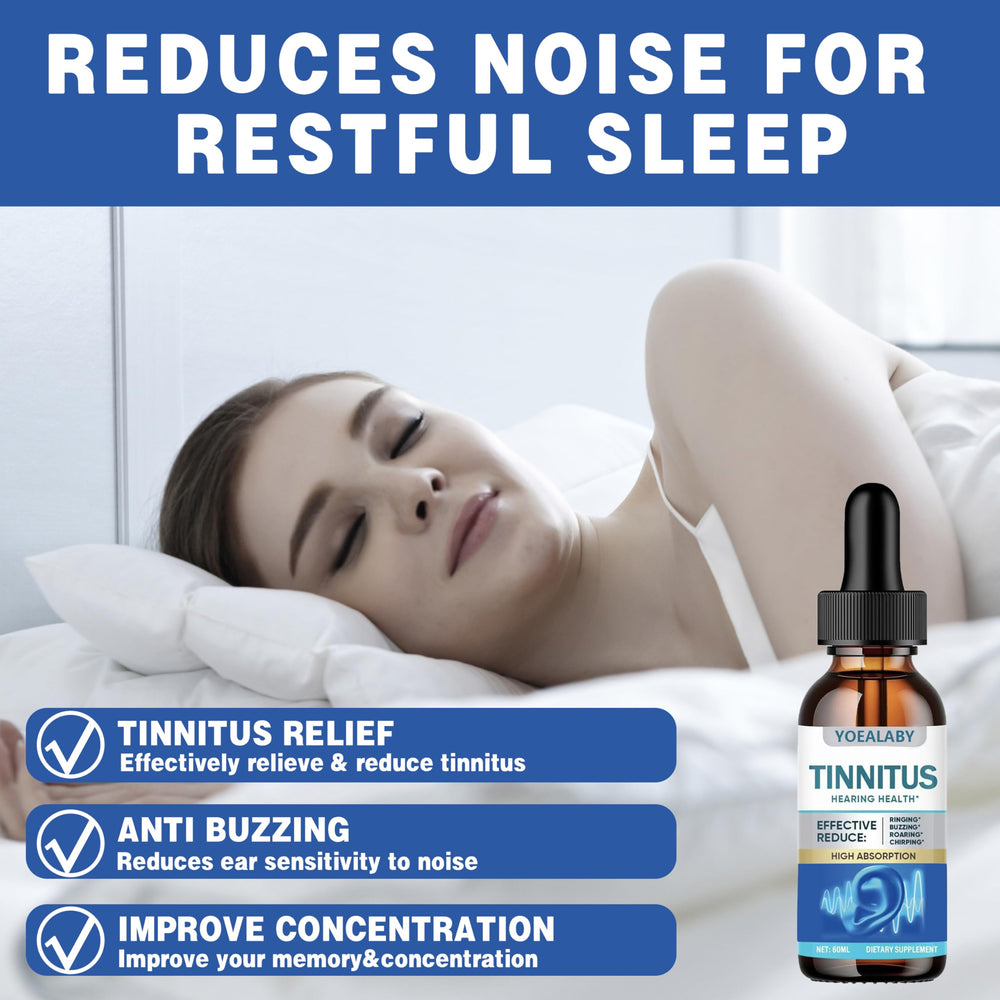 YOEALABY tinnitus relief packaging front highlights natural formula.