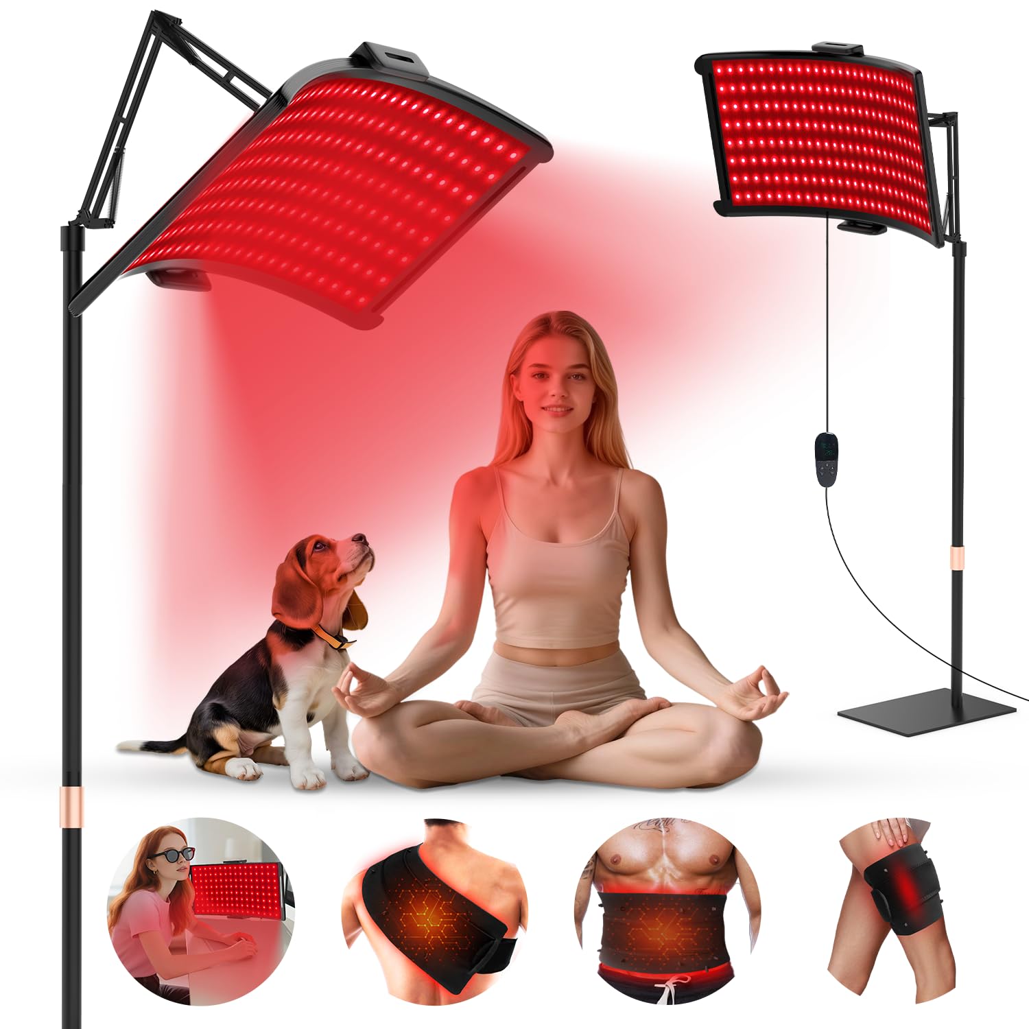 YOEYOU red light therapy lamp on stand for convenient full body sessions.