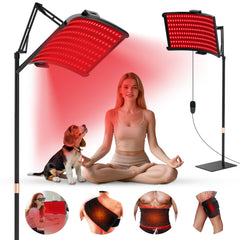 YOEYOU red light therapy lamp on stand for convenient full body sessions.