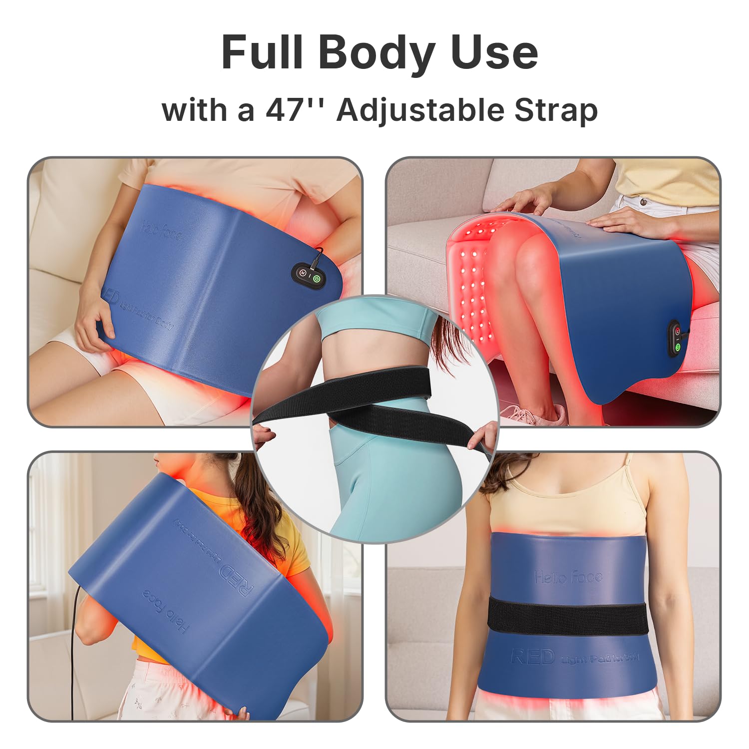 YOEYOU red light therapy pad covers abdomen and hips for total-body comfort.