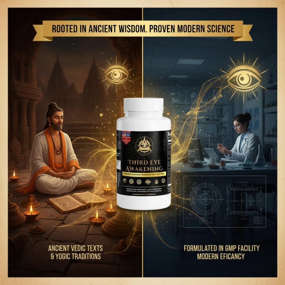 Yogatein third eye awakening box beside serene meditation setup.
