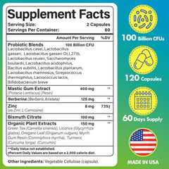 Yoghuaty H. Pylori Defense bottle back label summarizes ingredients and benefits.