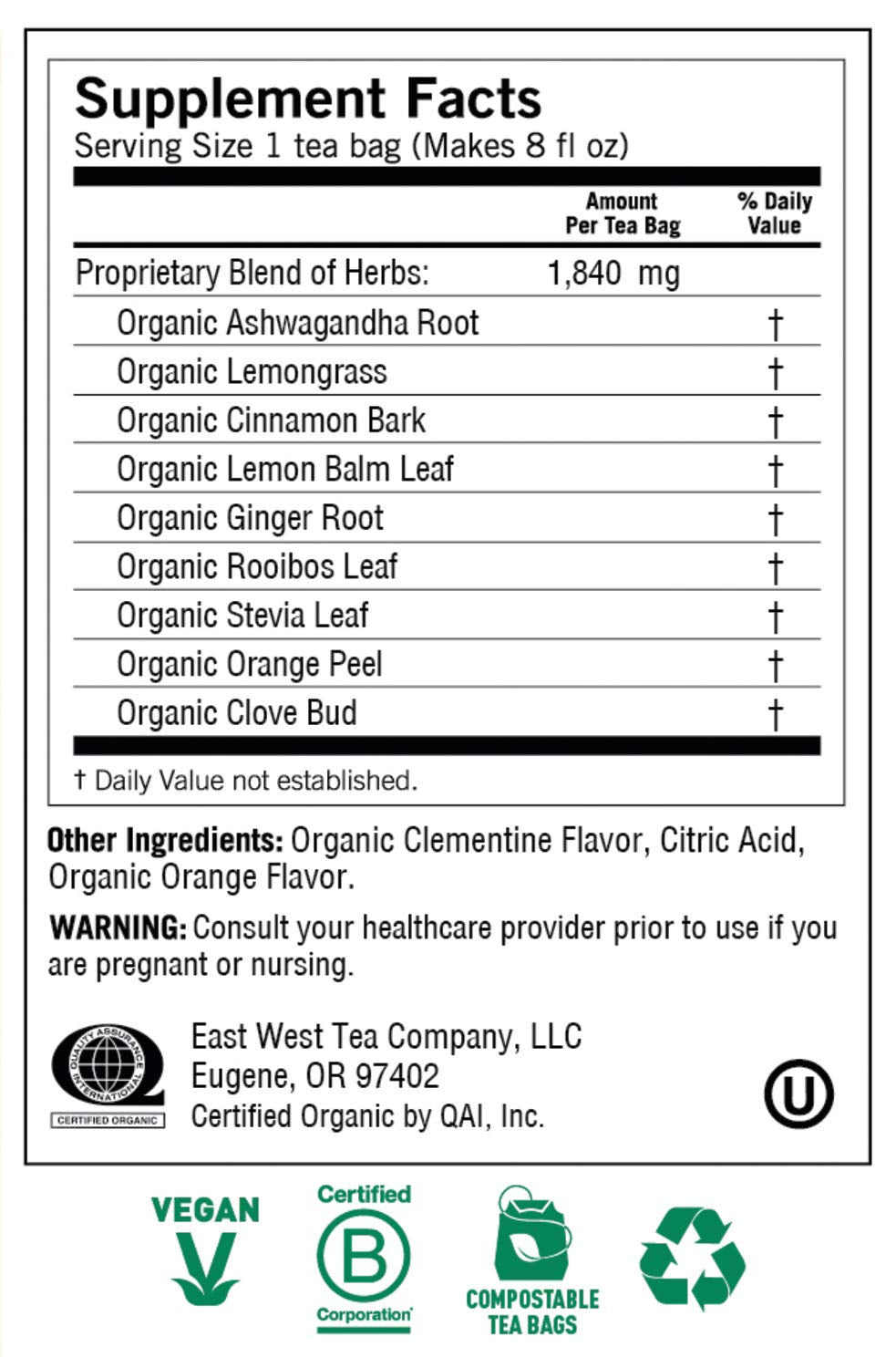 Yogi Tea Sweet Clementine box front highlights organic status and flavor.