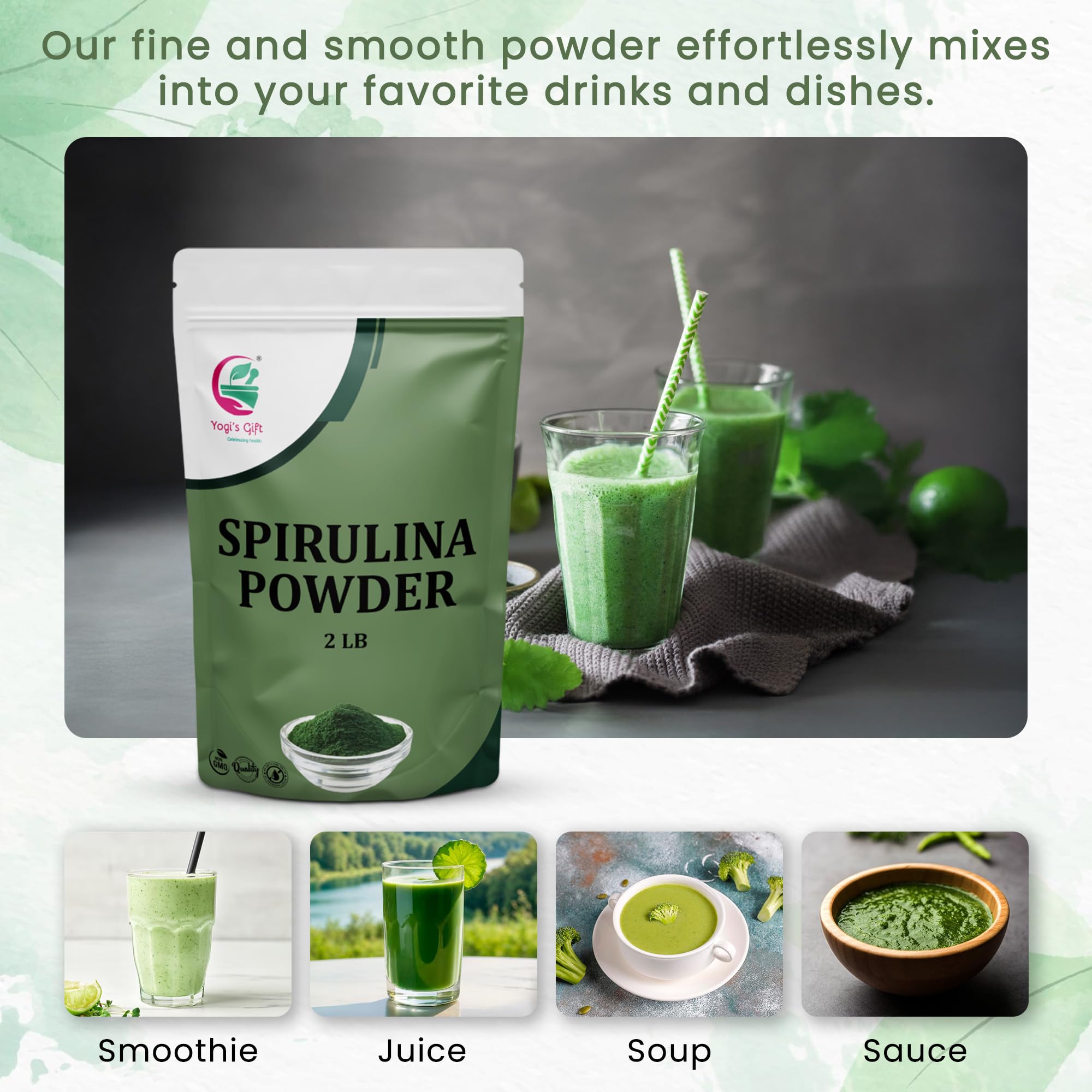 YOGI’S GIFT spirulina powder jar on kitchen counter promoting wellness in routine