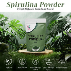 YOGI’S GIFT spirulina powder scoop emphasizes convenient 2 lb bulk packaging
