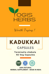 YOGIS HERBS Kadukkai capsules bottle close-up for digestion support.