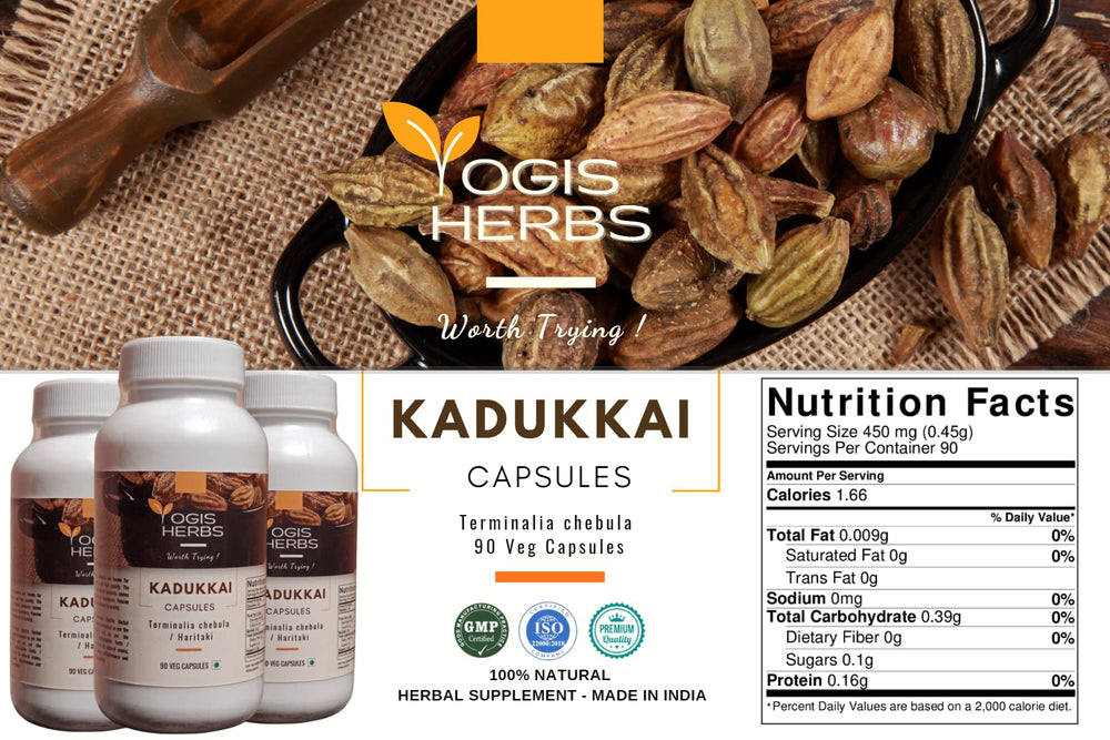 YOGIS HERBS Kadukkai capsules packaging blister pack highlights plant-based wellness.