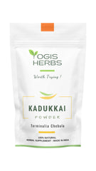 Close-up of Kadukkai powder texture from YOGIS HERBS for gentle digestive support.