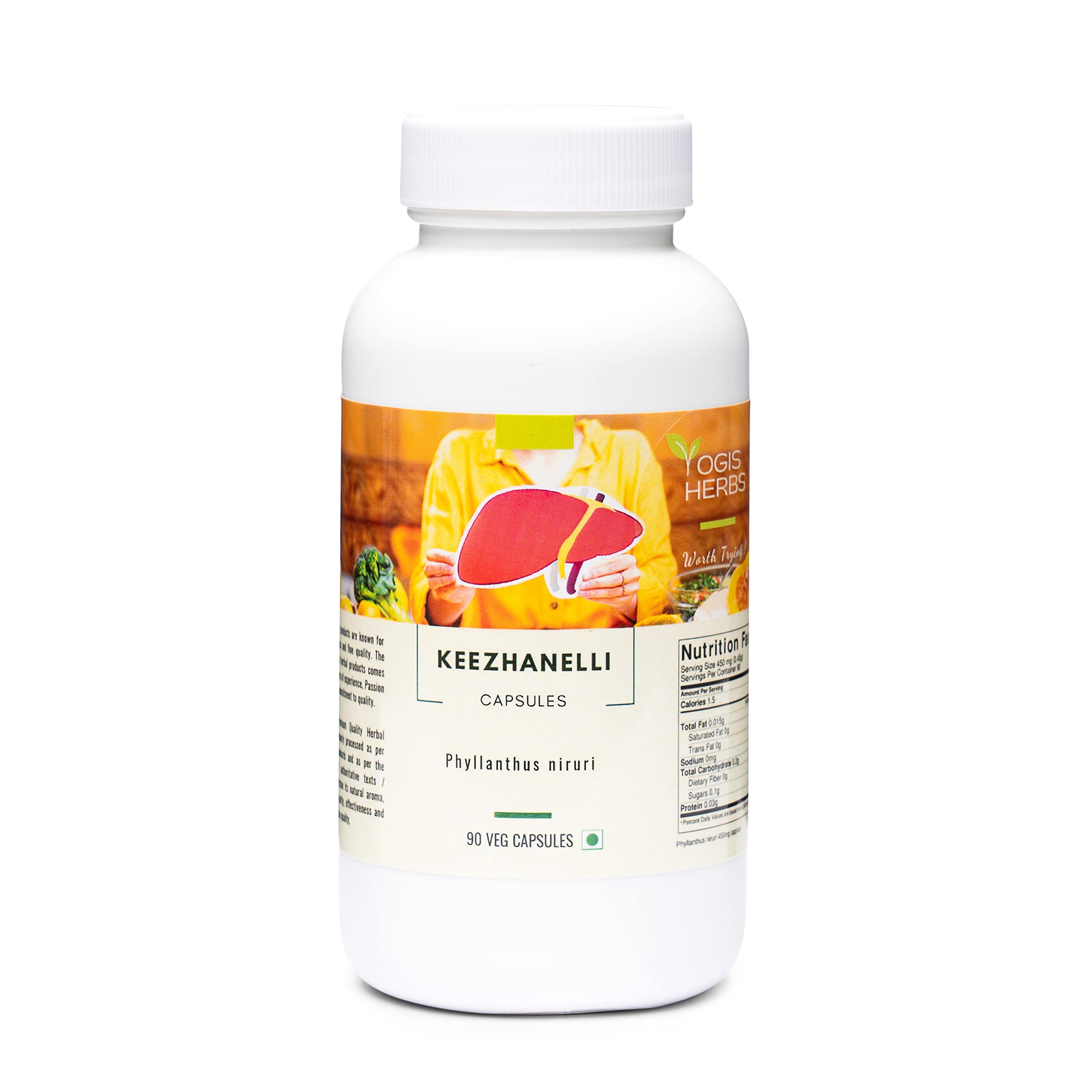 YOGIS HERBS Keezhanelli capsules bottle shows potential liver support and detox.