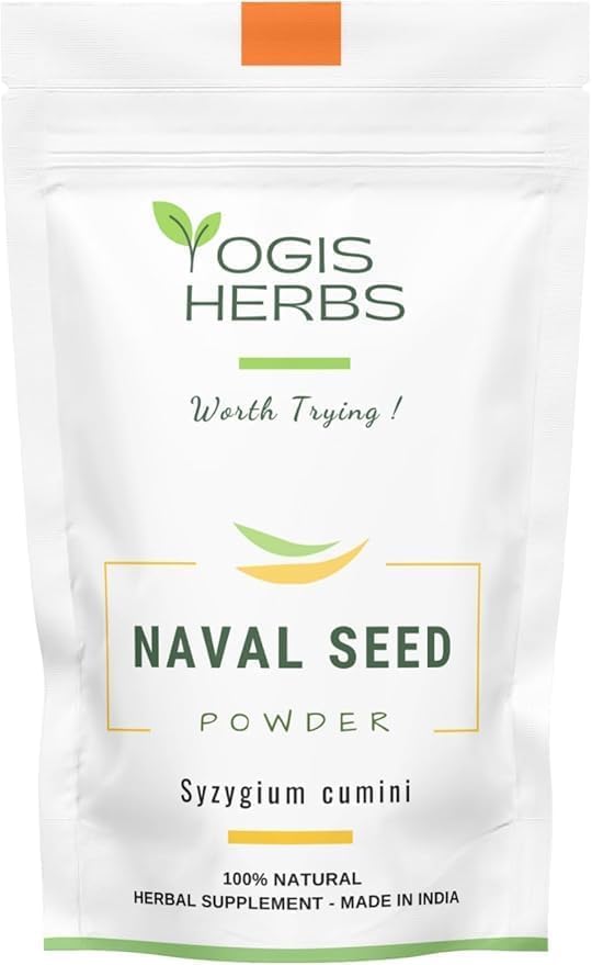 YOGIS HERBS Naval Seed Powder jar close-up showing Jamun seeds and freshness