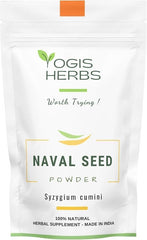 YOGIS HERBS Naval Seed Powder jar close-up showing Jamun seeds and freshness