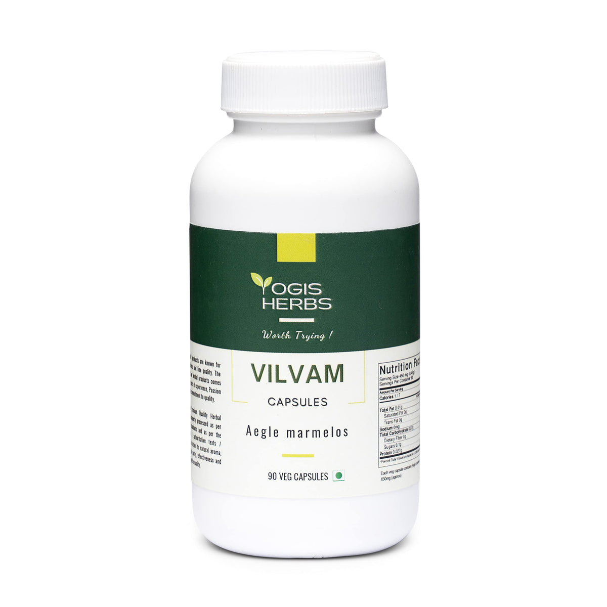 YOGIS HERBS Vilvam capsules bottle front showing premium herbal supplement for digestion support