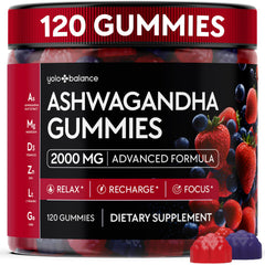 YOLOBALANCE Ashwagandha Gummies bottle for easy daily relaxation.