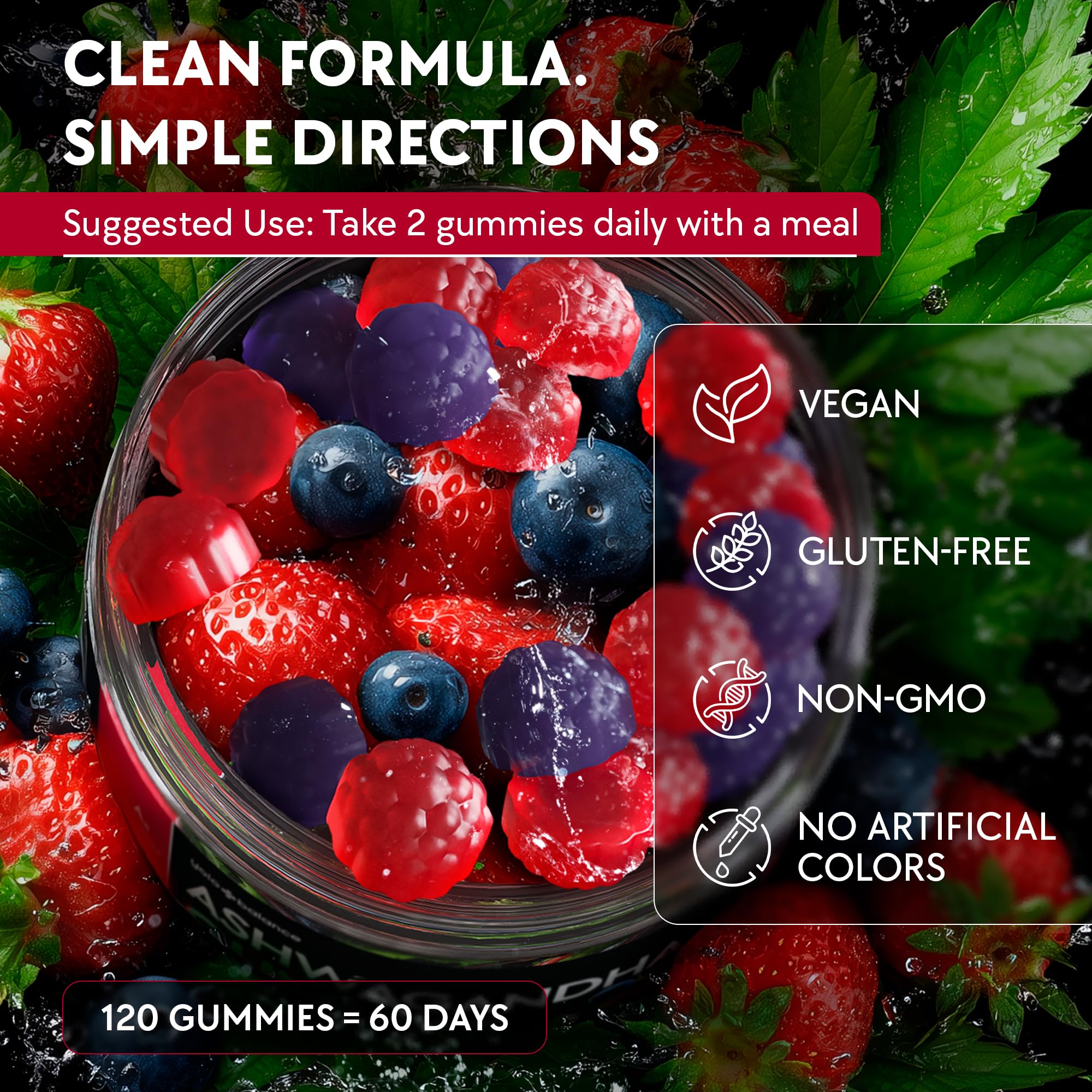 YOLOBALANCE Ashwagandha Gummies label details showcase ingredients and benefits.