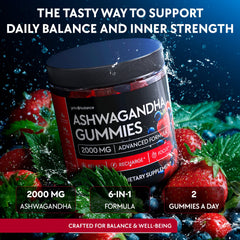 Close-up of YOLOBALANCE Ashwagandha Gummies texture and sugar-free vegan formula.