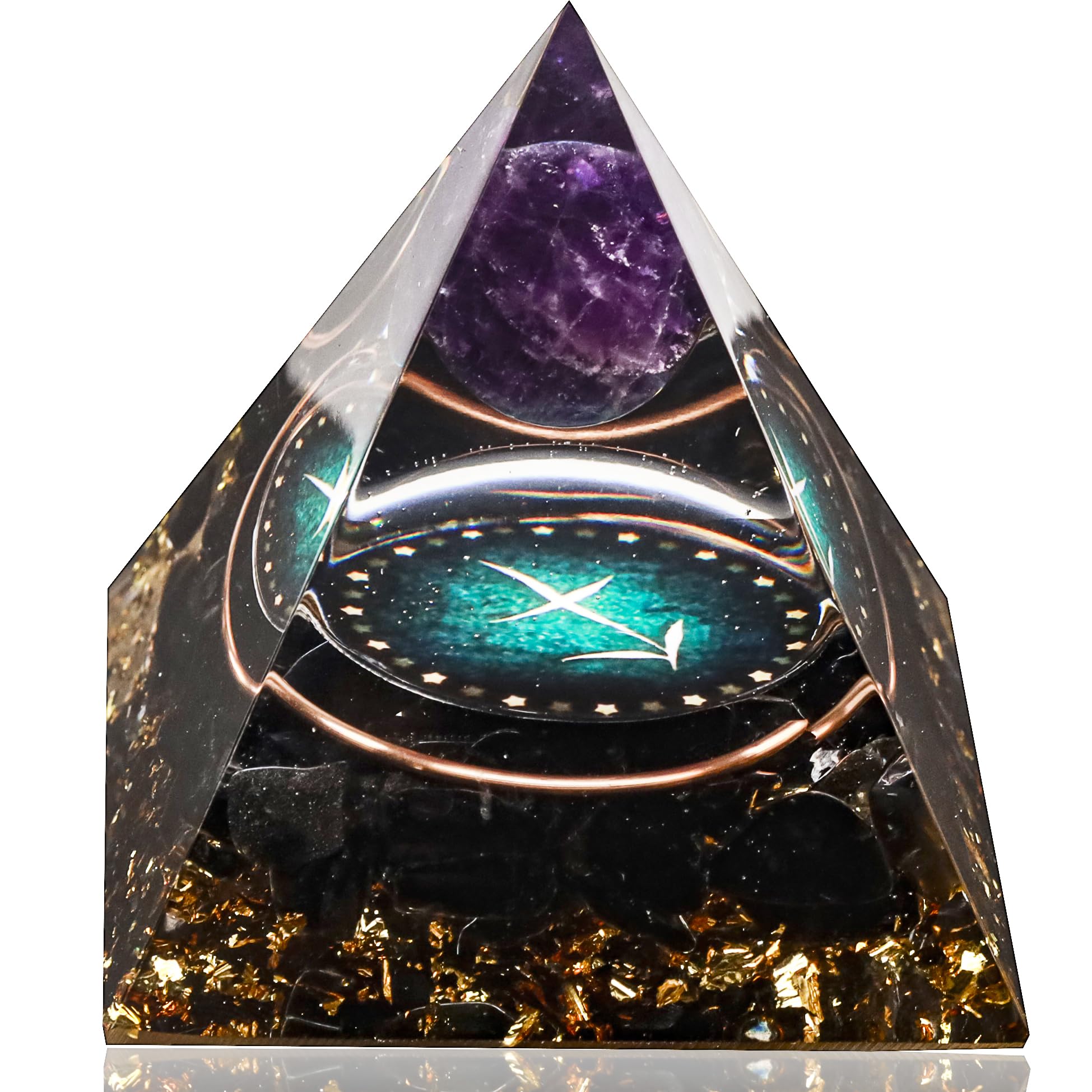 Yogmudra 12 Zodiac Orgone Pyramid with amethyst and obsidian for protective energy balance