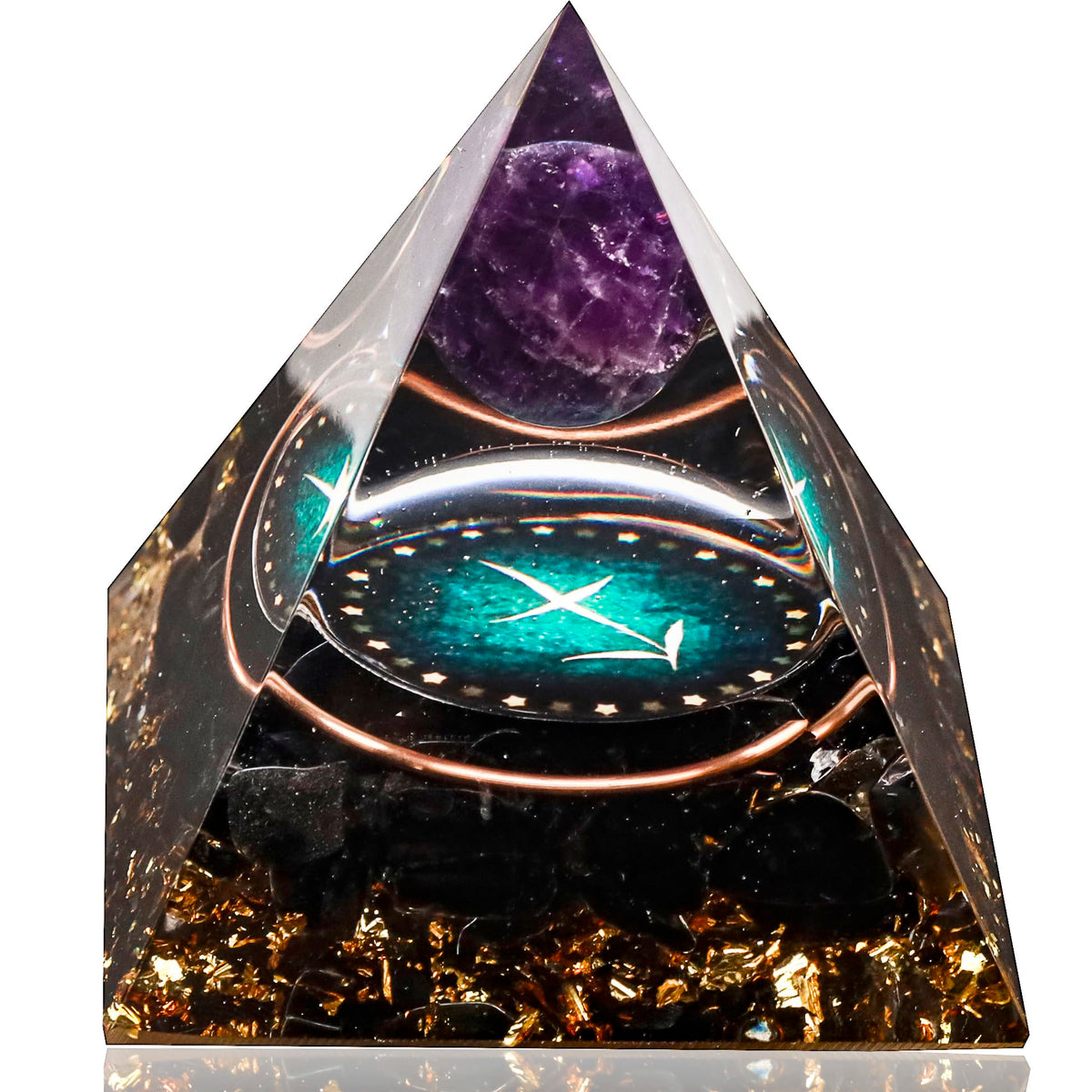 Yogmudra 12 Zodiac Orgone Pyramid with amethyst and obsidian for protective energy balance