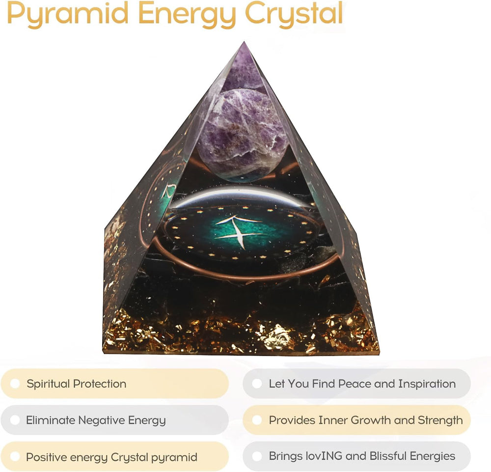 Yogmudra Gold foil accent Pyramid Amethyst Layer enhances visual appeal and energy resonance