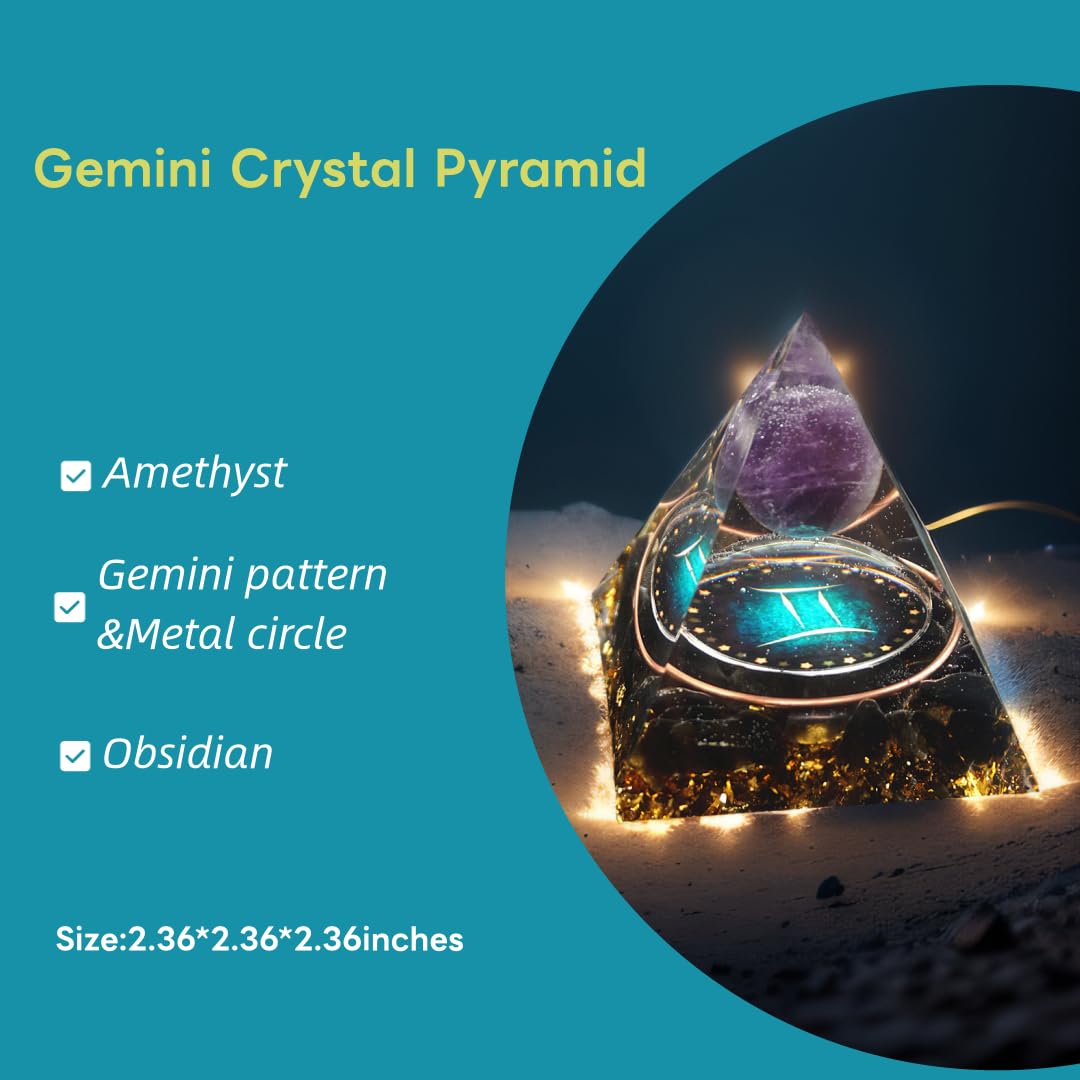 Close-up of Yogmudra Orgone Pyramid's amethyst sphere, highlighting craftsmanship and color.