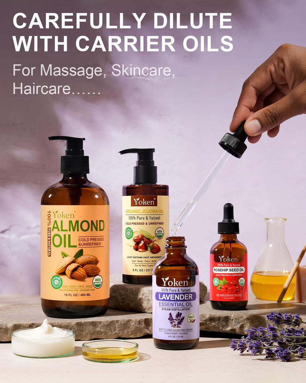 Yoken Lavender Oil amber bottle packaging on a clean surface