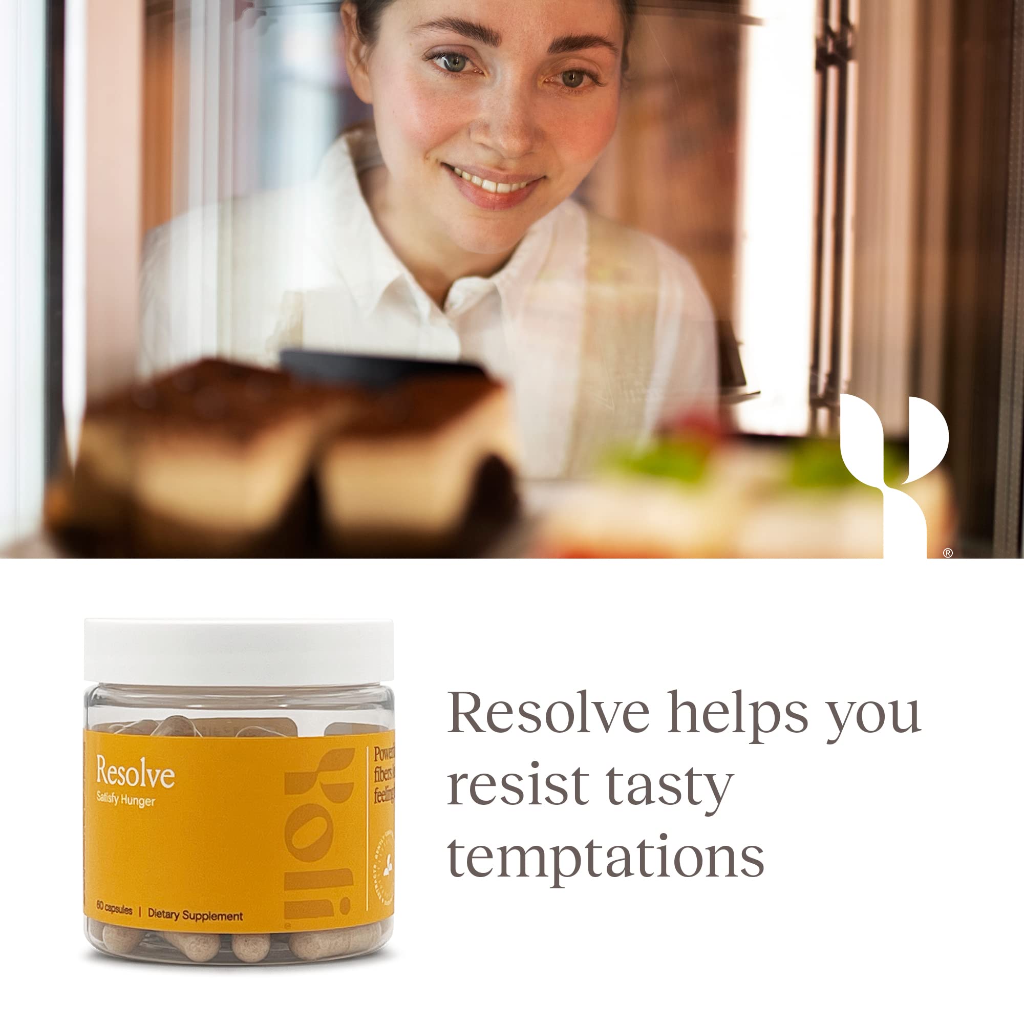 Yoli Resolve packaging on display shows natural ingredients.