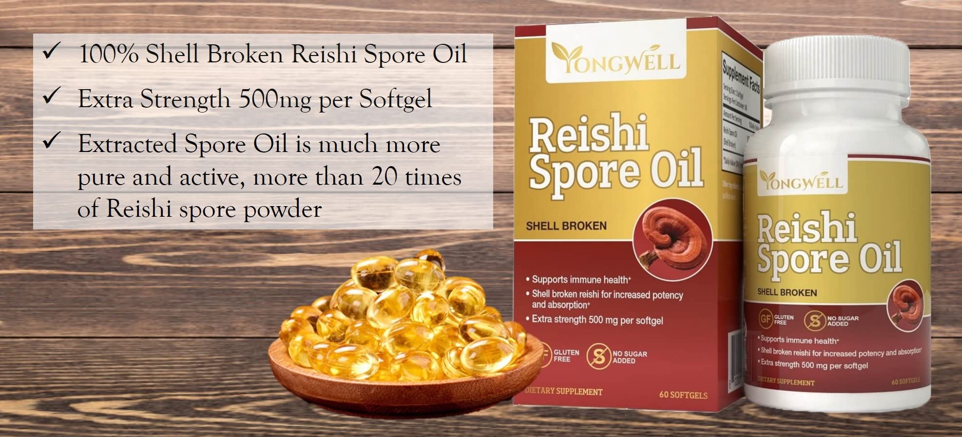 YongWell Reishi Spore Oil Shell Broken, refined for purity