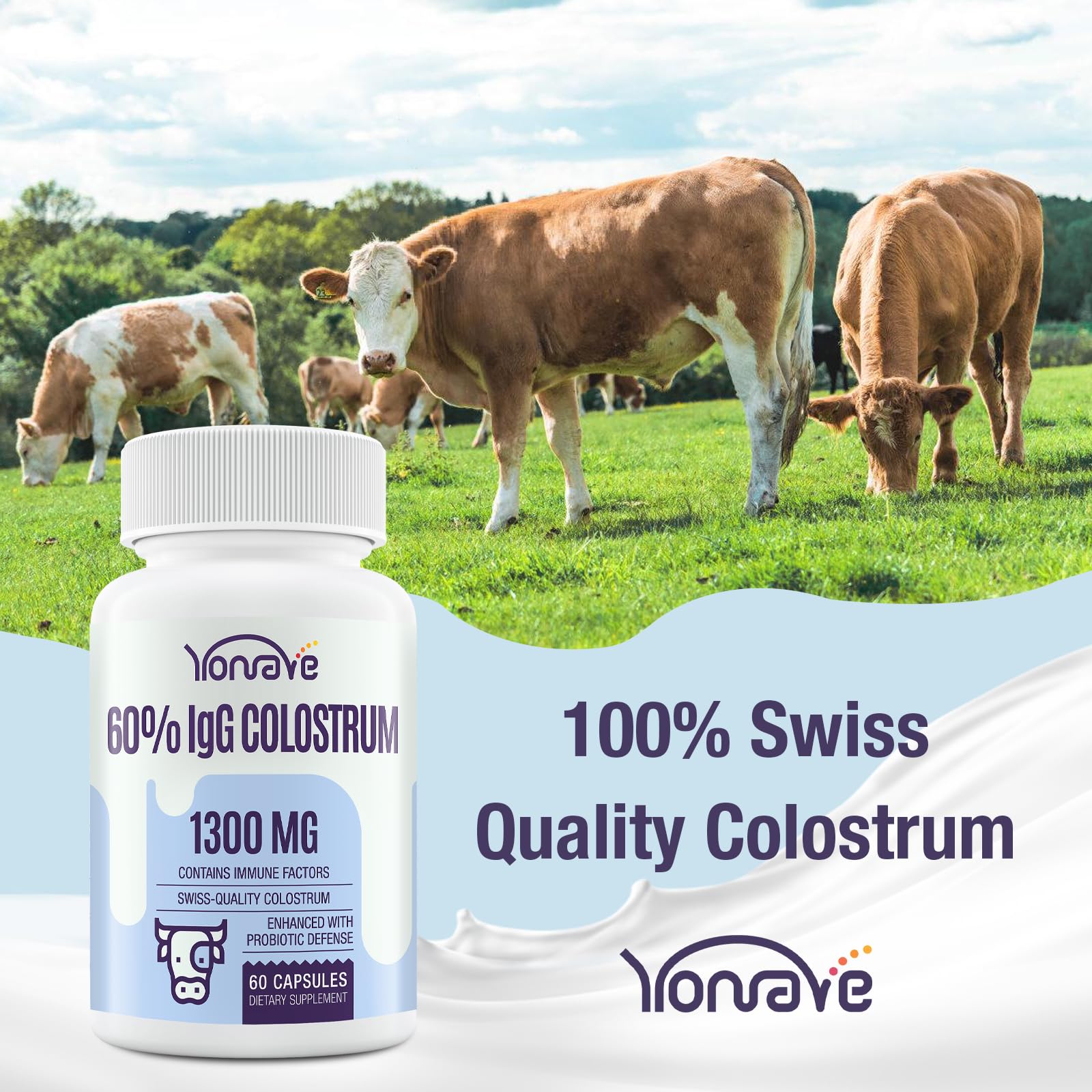 Yonrave Bovine Colostrum IgA label emphasizing immune factors and lactoferrin