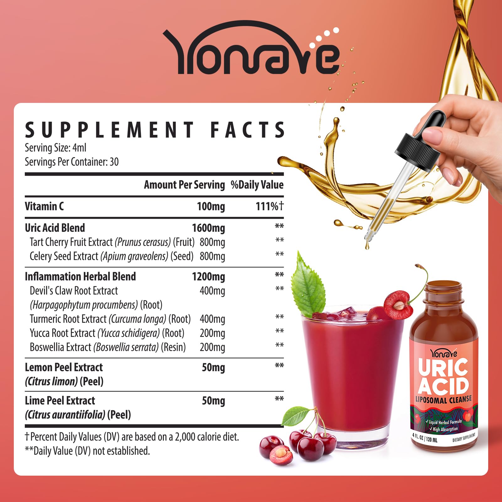 Yonrave Liposomal Uric Acid Drops dropper close-up highlighting convenient usage.
