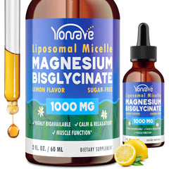 Yonrave magnesium bisglycinate liquid bottle highlighting high absorption benefits for daily balance.