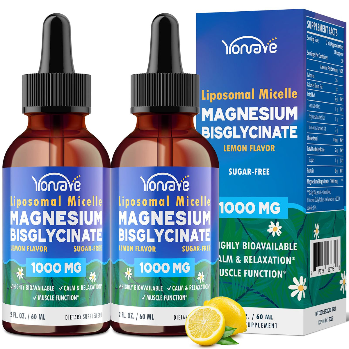 Yonrave Magnesium Bisglycinate liquid bottle pour aids easy daily intake