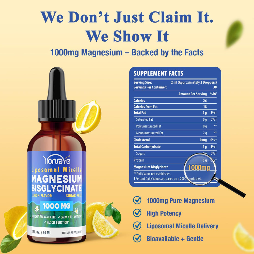 Yonrave Magnesium Bisglycinate liquid label closeup highlights advanced absorption technology