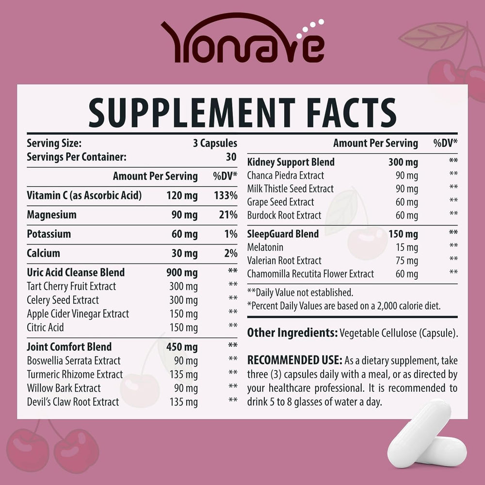 Yonrave tart cherry capsules close-up, highlighting natural support.