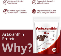 Yoqpoe Astaxanthin 12mg bottle label featuring liposomal delivery design.
