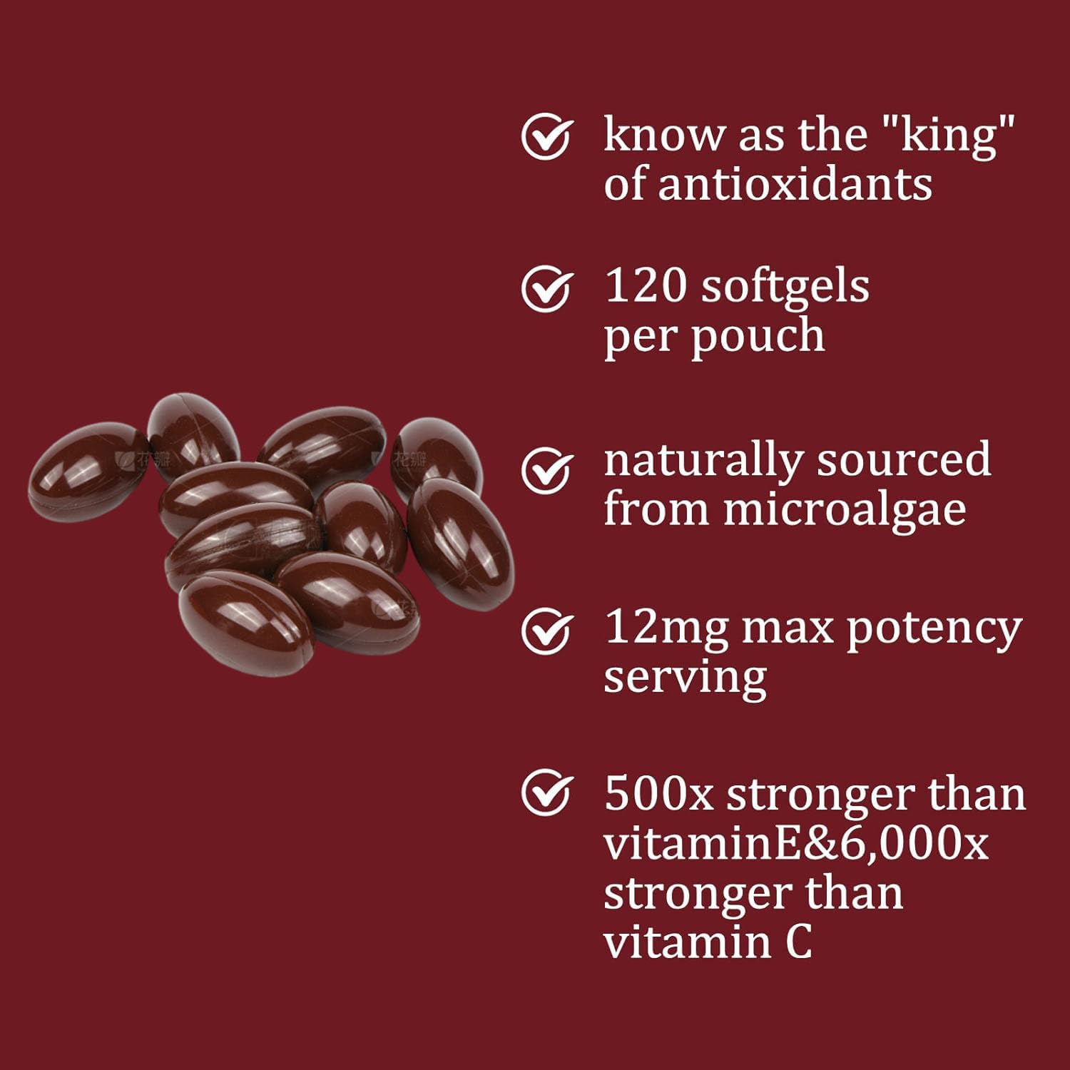 Yoqpoe Astaxanthin 12mg nutrition chart with dosage and uses.