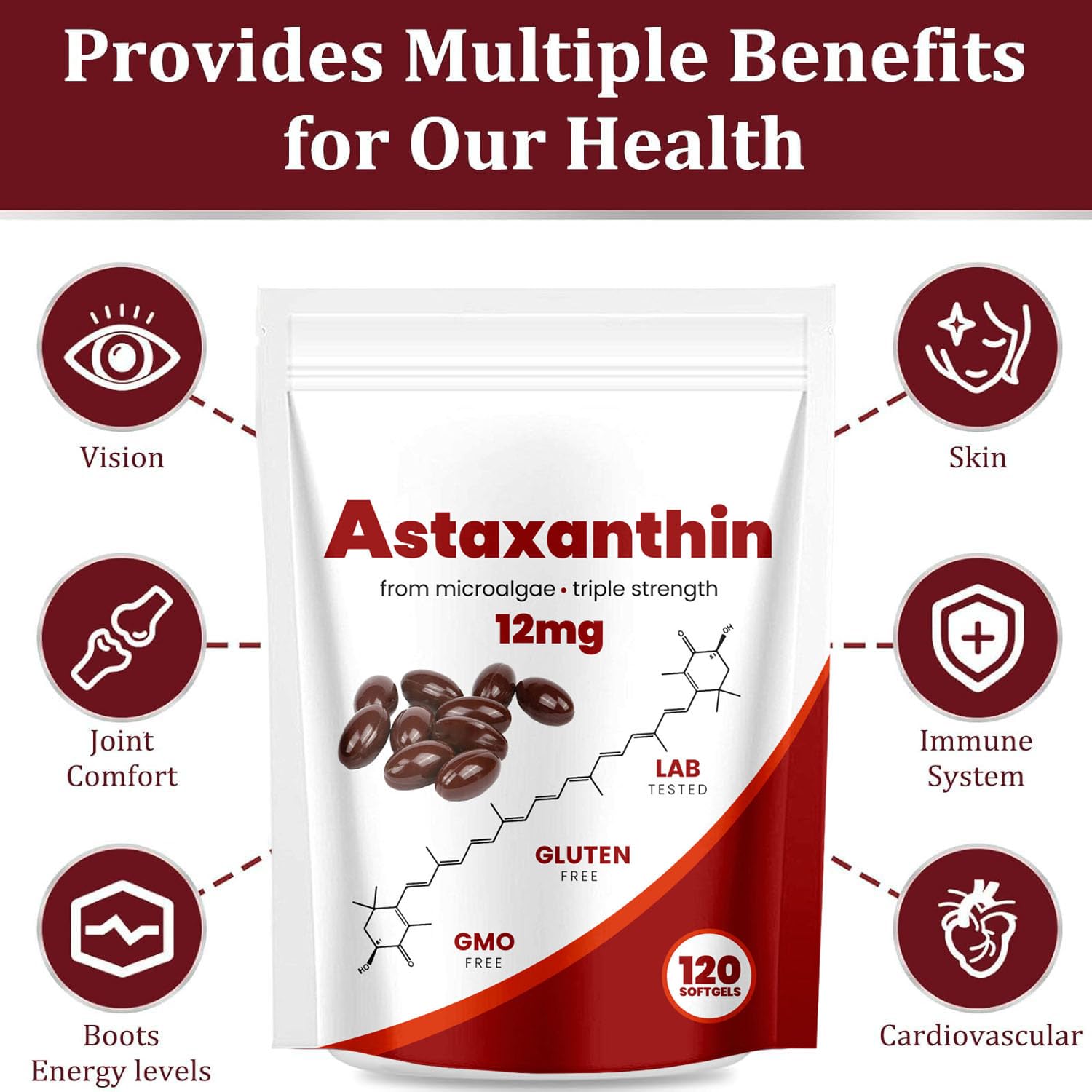Yoqpoe Astaxanthin 12mg softgel pour for easy daily intake demonstration.