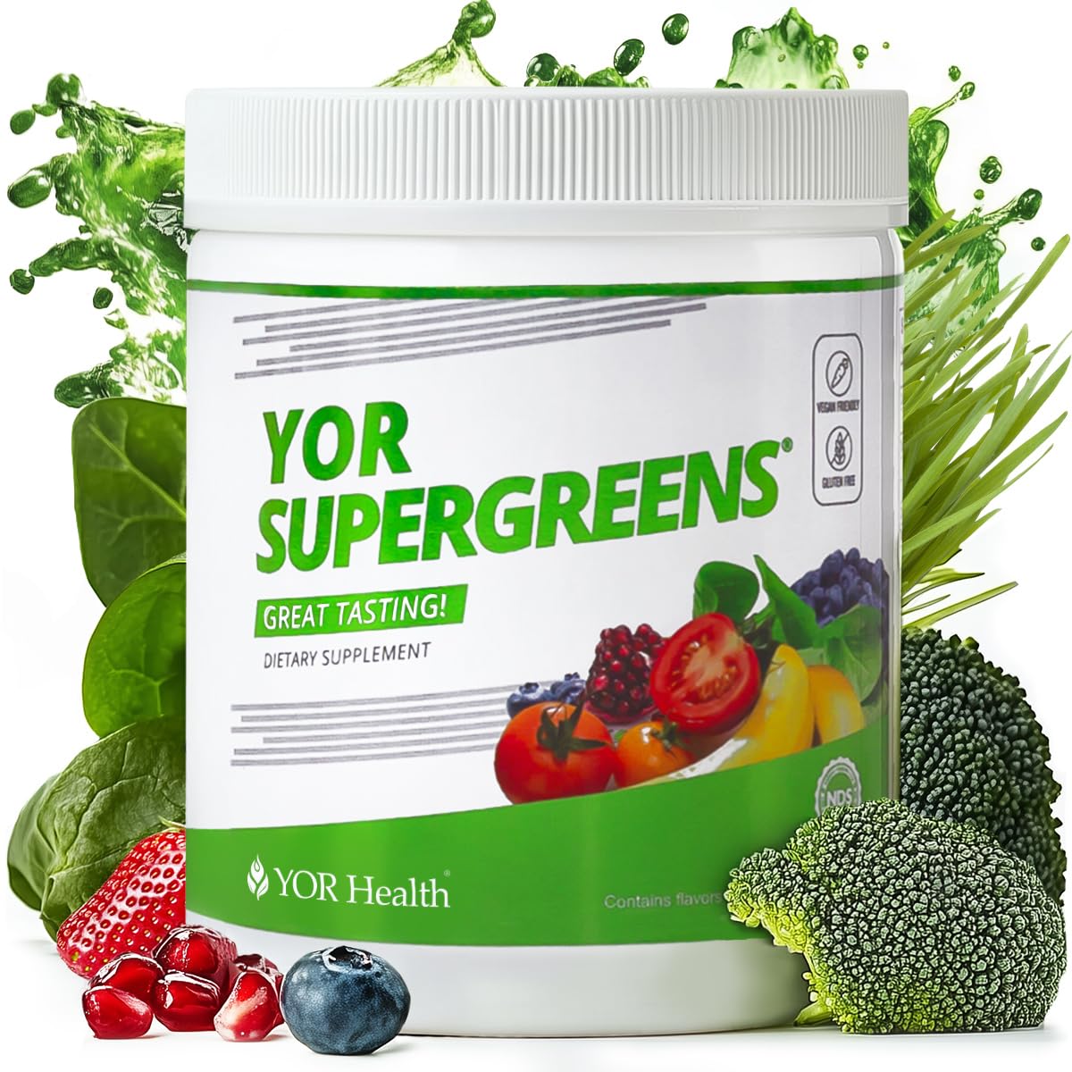 YOR Health SuperGreens bottle front showing daily greens support