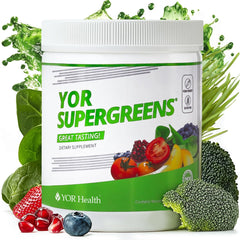 YOR Health SuperGreens bottle front showing daily greens support