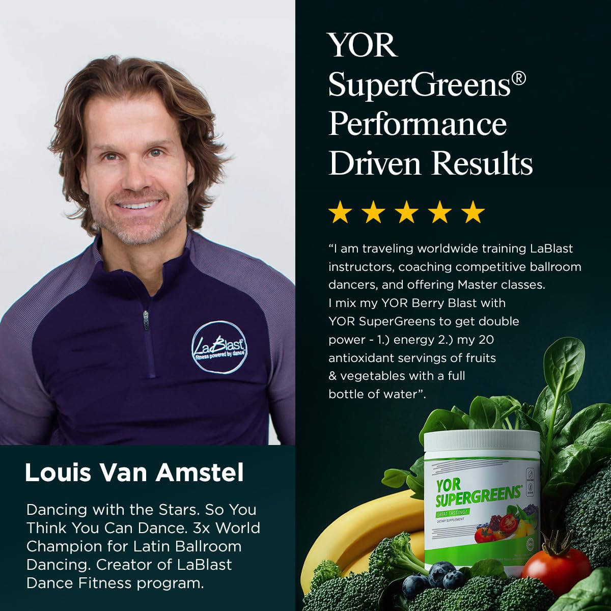 YOR Health SuperGreens spirulina and chlorella blend in powder form