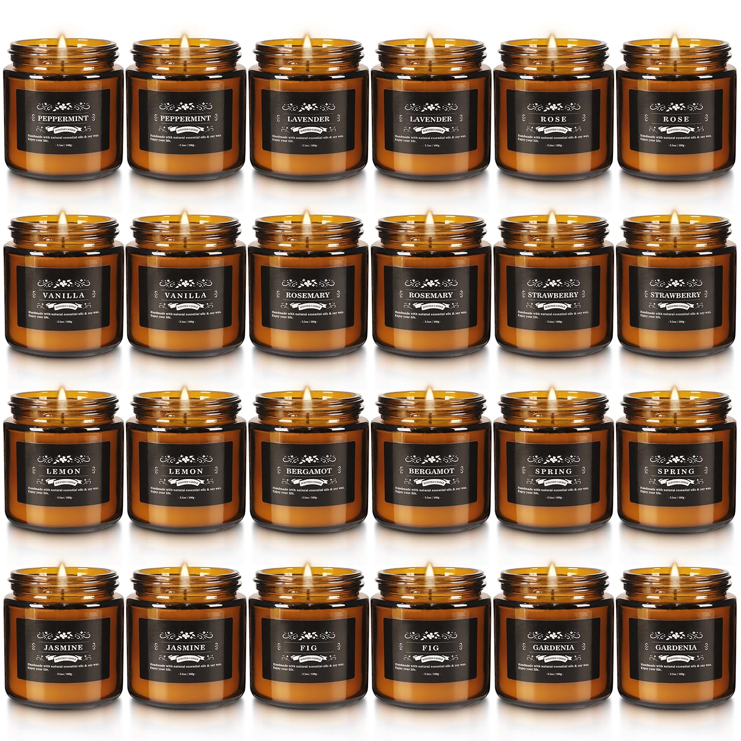 YOROXRG 24-pack scented candles display with natural essential oils for ambient home fragrance