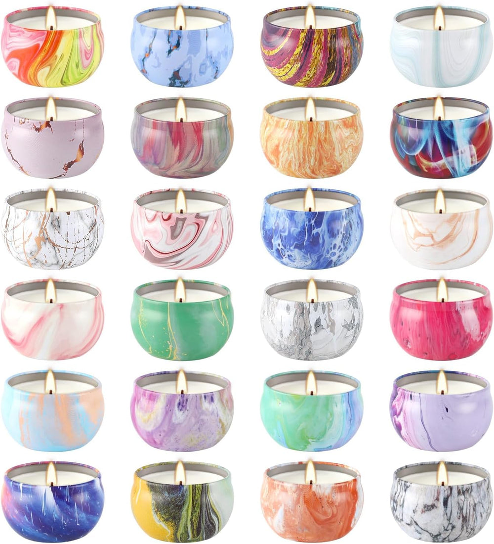 YOROXRG 24-pack travel tin candles for cozy home ambiance.