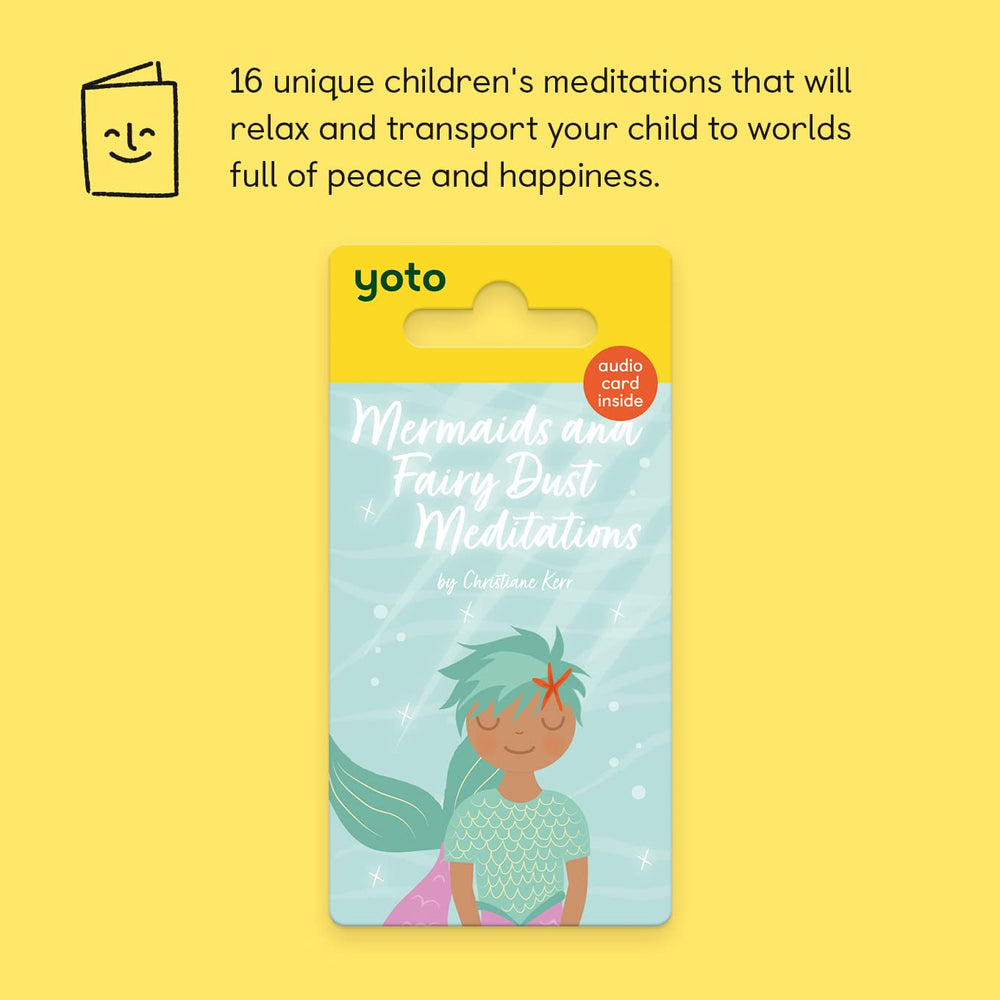 Close-up of volume dials on Yoto device with Mermaids & Fairy Dust card.
