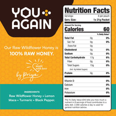 You Again Super Honey Lemon Turmeric packet in hand for on the go fueling.