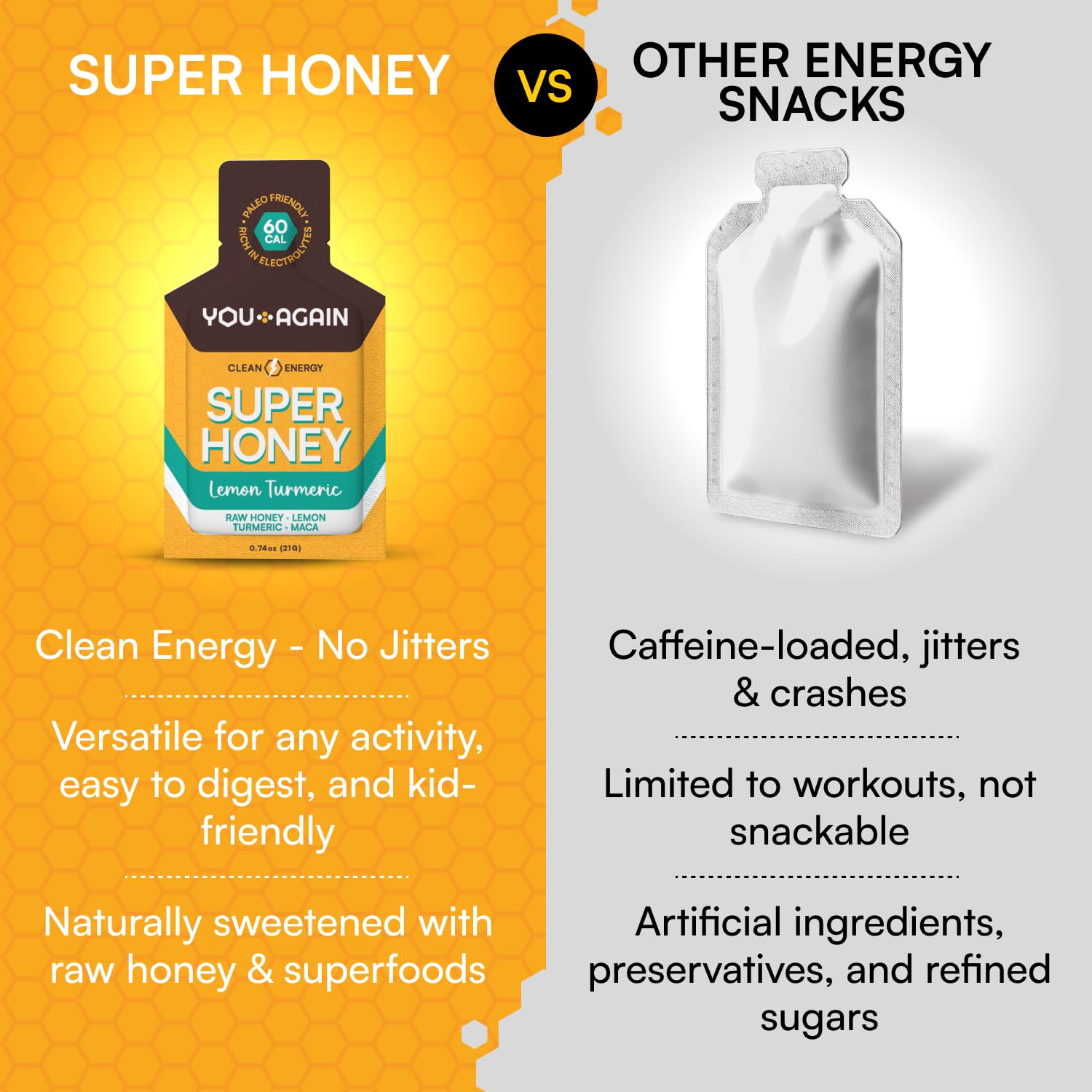 You Again Super Honey Lemon Turmeric packets in pocket ready during training.