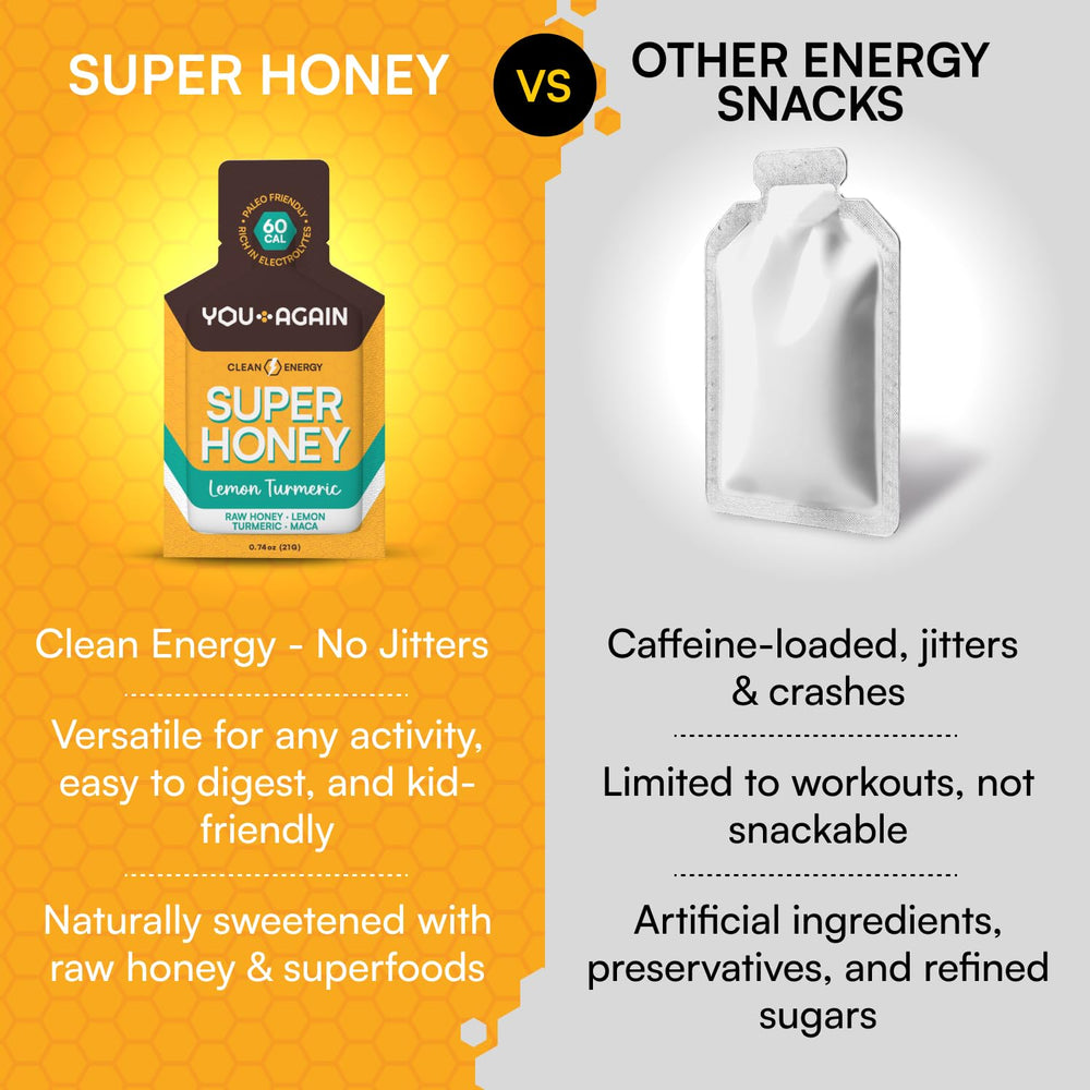 You Again Super Honey Lemon Turmeric packets in pocket ready during training.