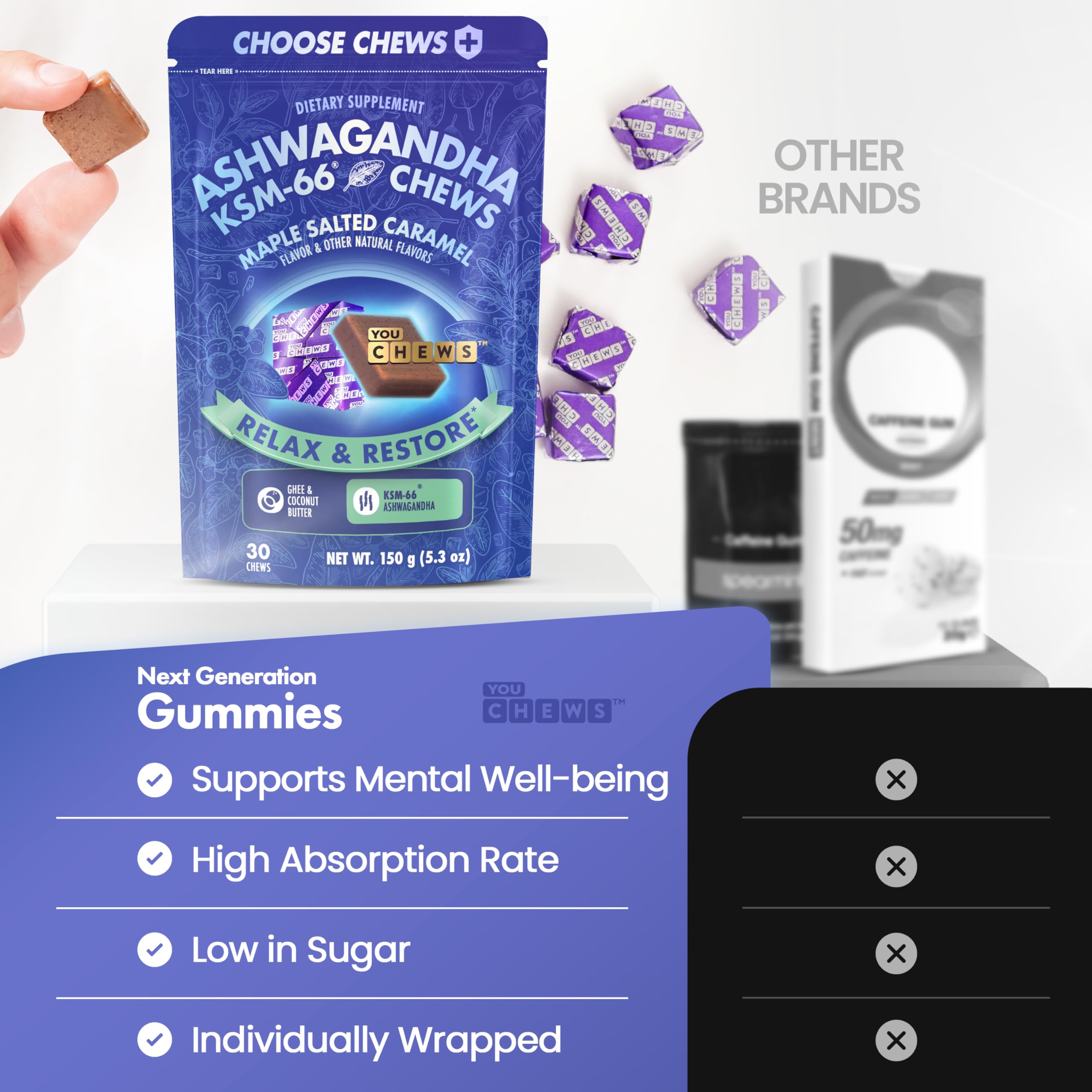YouChews maple salted caramel serving for mood balance