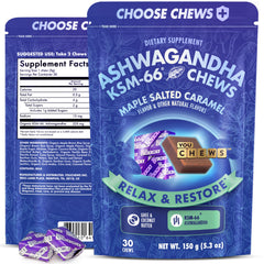 YouChews Ashwagandha chews pack-open showing maple caramel